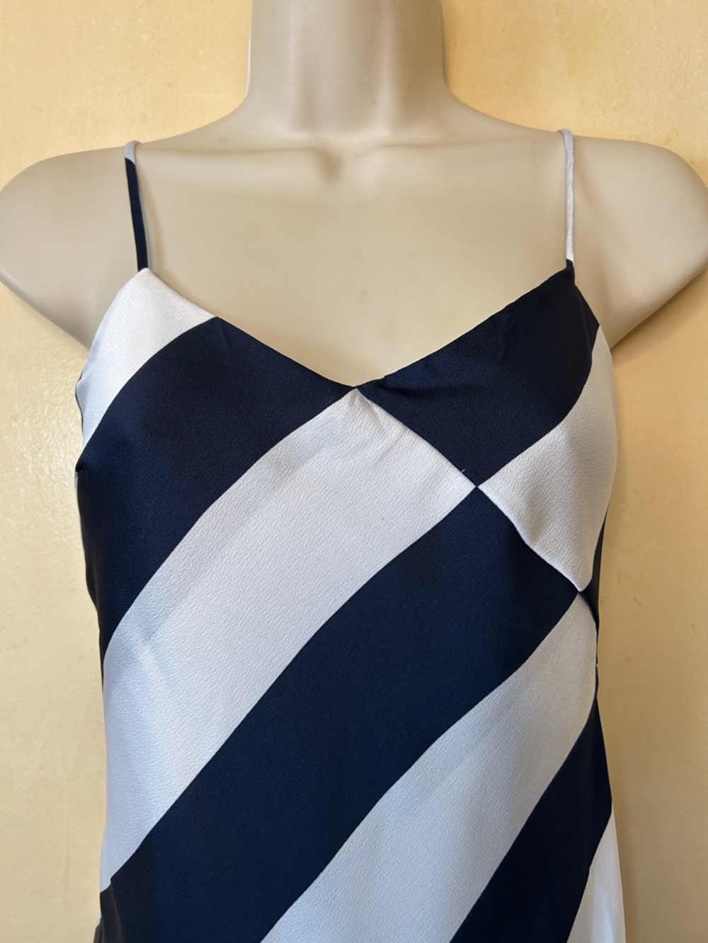 Banana Republic Navy and White Diagonal Stripe Slip Dress with Faux Wrap size 0 - Picture 3 of 11